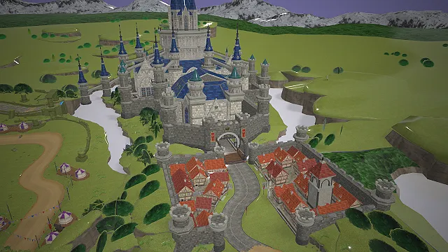 欧式城堡  中世纪小镇  童话风  蓝顶尖塔