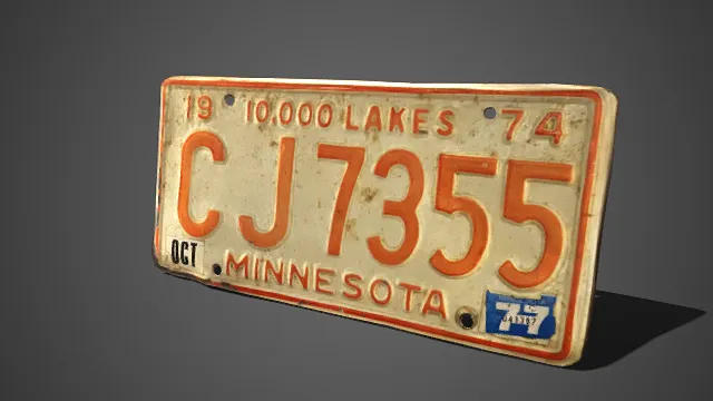 明尼苏达车牌  复古  1974  橙红文字  米白底色  地域特色  年代感