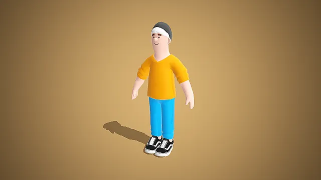 休闲风格卡通人物：黄色上衣与蓝色裤子的活力形象