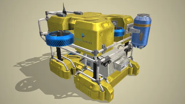 展示了一台用于海底作业的机器人设备