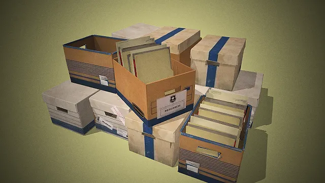 一个复古风格的档案纸箱堆3D模型
