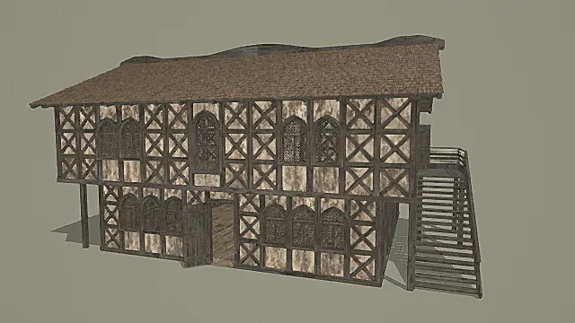 复古半木构双层古风商铺3D模型