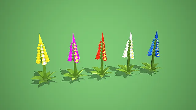 低多边形多色毛地黄花卉模型套装写实模型