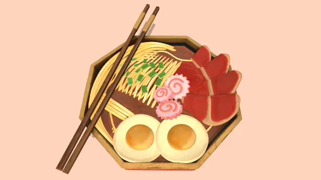 卡通风格化拉面碗食物鸡蛋肉类