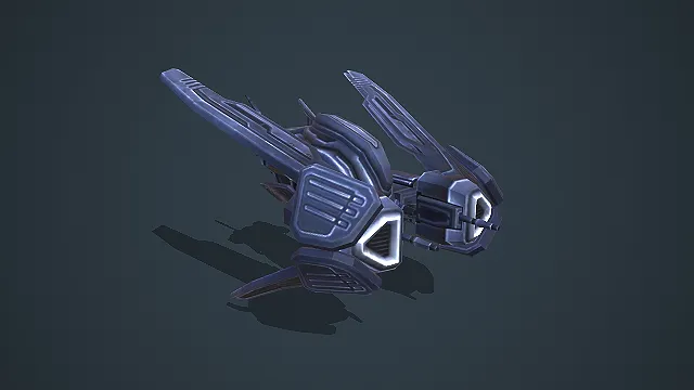 科幻双炮翼型星际战机 3D 模型 人族作战无人机素材