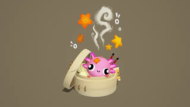 3D卡通风格蒸笼萌物模型，创意设计（3D萌物、卡通风格、可爱风，物品设计主题）