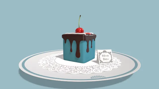 蓝色蛋糕甜点樱桃水果食物