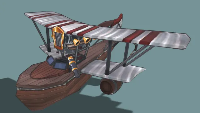 3D卡通风格蒸汽朋克飞机模型，创意设计（3D飞机、卡通风格、蒸汽朋克风，飞机设计主题）