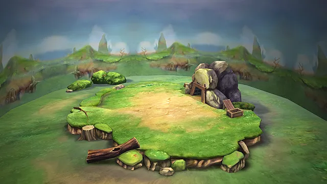 一个卡通风格适合用于冒险的3D荒野草原场景模型