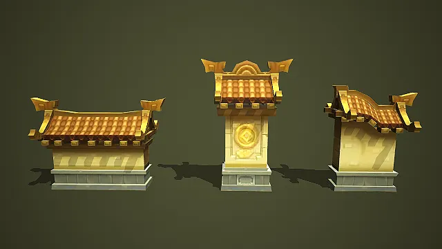 国风钱庄围墙组件游戏模型套装