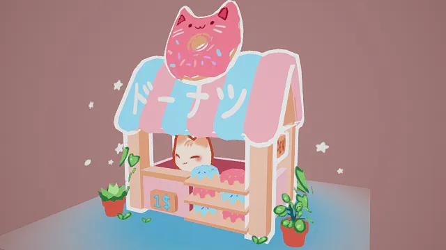 3D卡通风萌系甜甜圈小店场景模型，创意设计（3D萌系场景、卡通风格、甜甜圈小店、可爱治愈、美食萌系、童话场景）