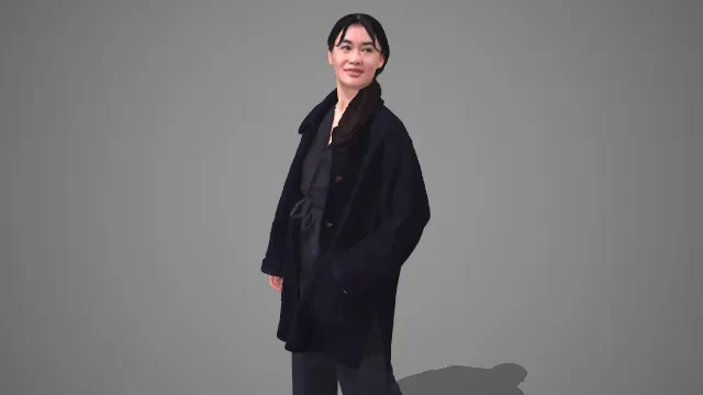 高级感全黑廓形大衣女性通勤形象 3D 模型