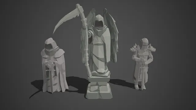 低多边形  主题雕像  死神  羽翼  持镰刀  神秘与威严感  骑士