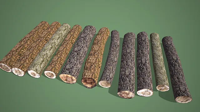 多纹理长木段组合 3D 野外木工场景装饰模型