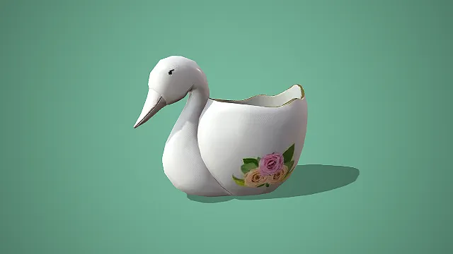 白色陶瓷天鹅造型花盆装饰摆件