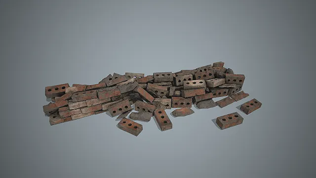 场景道具  多孔红砖  做旧磨损  工业风