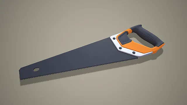 双色手板锯 3D 低多边形木工工具模型