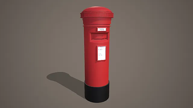 经典红色英式圆柱邮筒 3D 模型 复古街景邮政道具资产