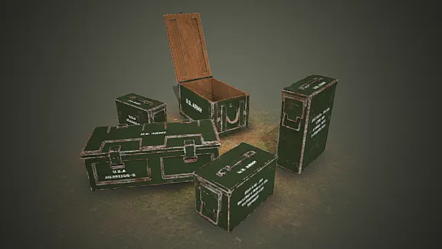 复古军用风格物资箱套装模型 |