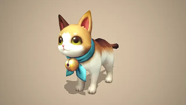 带蓝领结铃铛的黄白橘猫宠物游戏角色模型