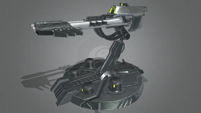 科幻风格激光炮台3D模型，整体设计充满未来感与科技感