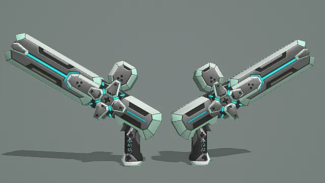 未来几何双持长枪游戏武器3D模型