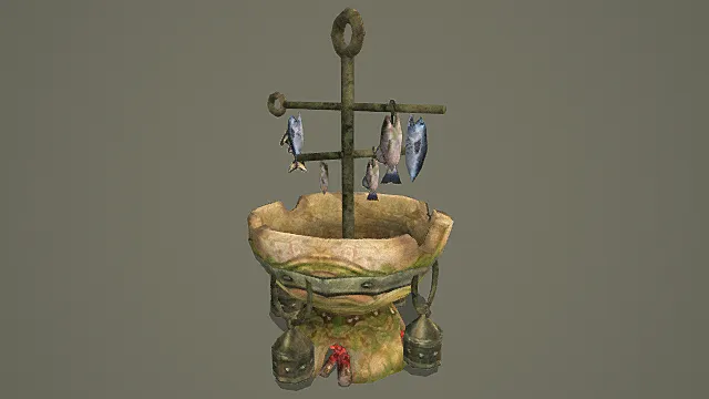 民俗渔村风格渔获晾晒架模型 