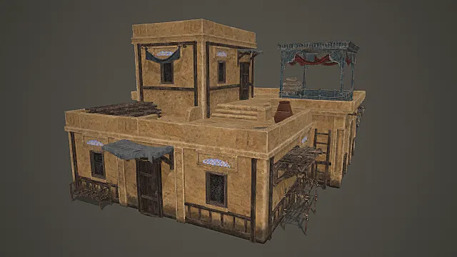 西域风情屋顶复合功能商住院落模型