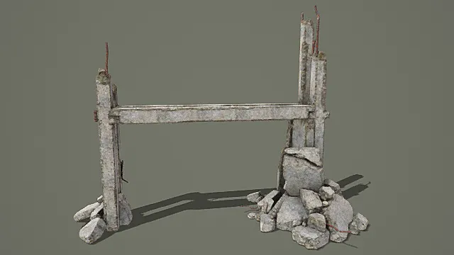 废墟风格破损混凝土框架3D模型