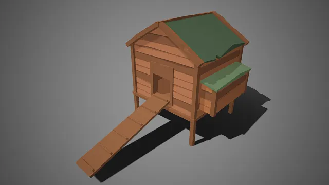 低多边形  乡村鸡舍  坡面设计  储物隔间  家禽小屋  禽舍设施