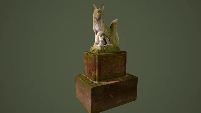 3D写实风古旧石质兽像模型，创意设计（3D物品、写实风格、古朴沧桑，文化主题，物品元素）