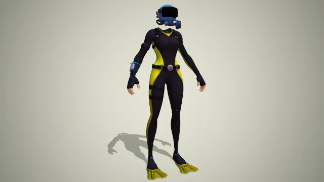 黑色为主色调，黄色为装饰的潜水服