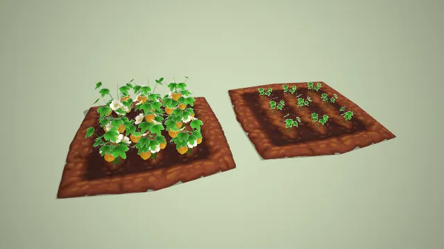 卡通两款南瓜菜地生长阶段 3D 模型 游戏农场种植道具资产