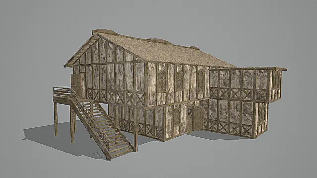 复古木质高脚古风楼阁3D模型