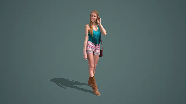 青春女性休闲度假风装扮单人行走姿态 3D 角色模型