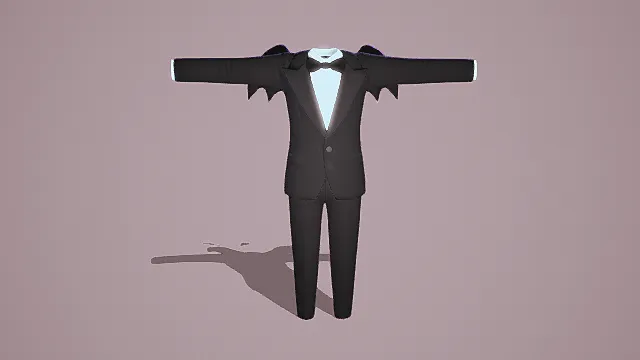 黑色西装套装3D模型，带蝙蝠袖与白色装饰