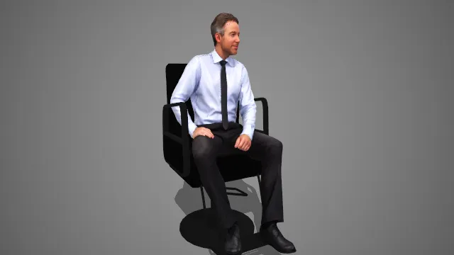 商务男士正装坐办公椅人物 3D 模型