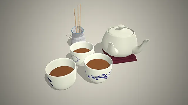 一套中式国风家用茶具套装的3D模型
