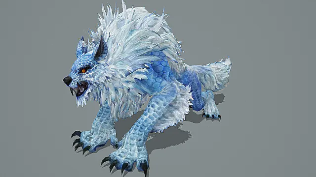 冰原奇幻风格霜鳞魔狼模型