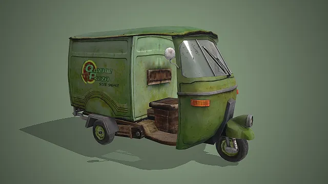 一款城市三轮披萨外卖车的3D模型