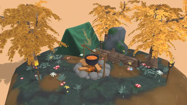 卡通风格场景城市露营地树林帐篷