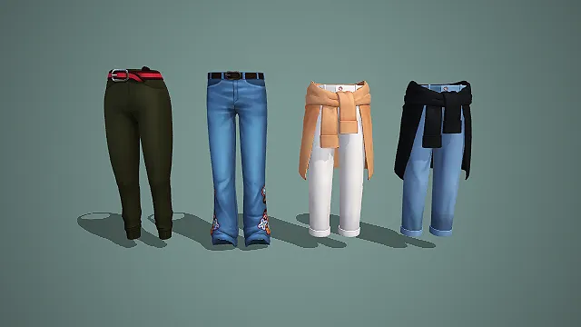 军绿束脚裤与印花衬衫绑腰裤四件套 3D 模型