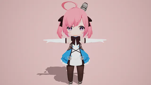 3D卡通风Q版少女角色模型，创意设计（3D Q版少女、卡通风格、可爱精致、二次元主题、混搭元素）