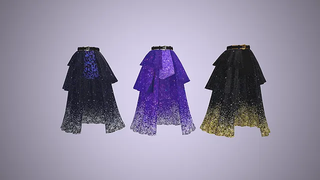 卡通风  星空层叠长裙  腰带装饰  不规则裙摆