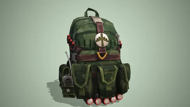 军绿色武装背包挂有子弹通讯器