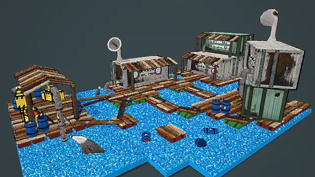 末日废土风水上漂浮营地3D模型