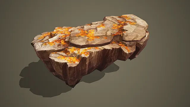 低模古风枫林岩石平台 3D 模型 游戏场景观景台装饰素材