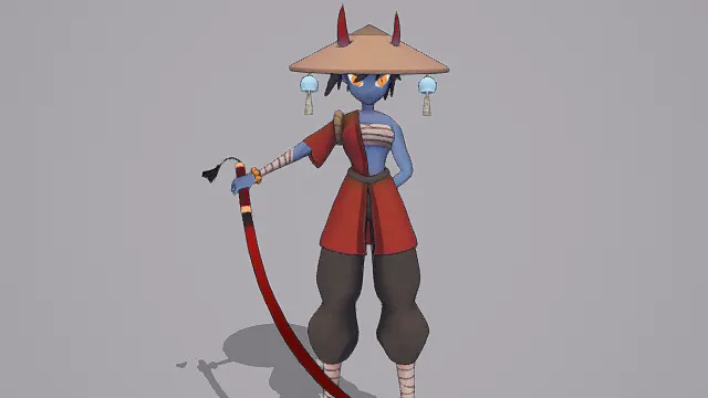 3D卡通风格奇幻武士角色模型，创意设计（3D角色、卡通风格、奇幻和风，角色设计主题）