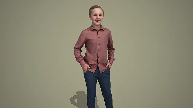 棕调衬衫少年插兜微笑站姿 3D 模型