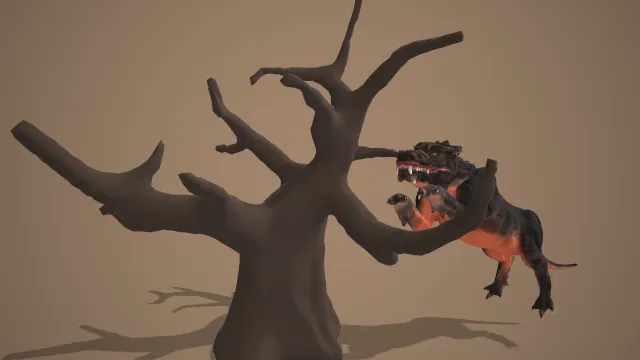 野兽狼动物跳枯树动画场景